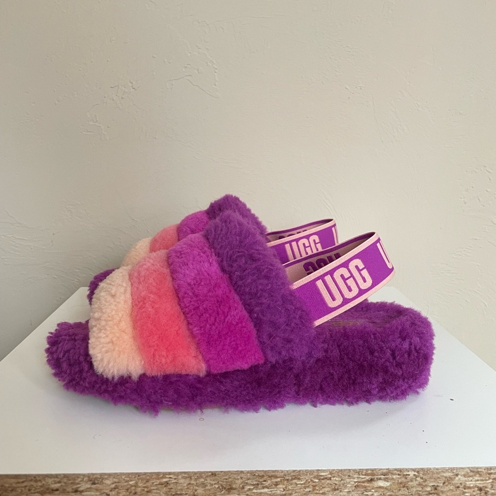 Ugg fluff yeah purple ombré rainbow sherbet slippers
